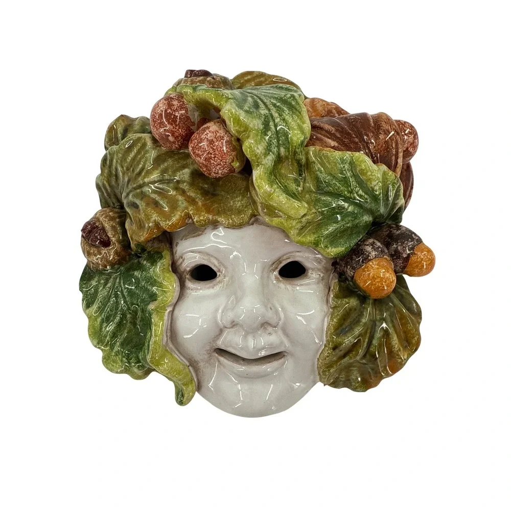 Majolica Bacchus Italy Italian Ceramic Pottery Face Mask‎ Grapes Leaves